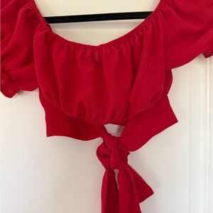 Cropped with wrap tie Red Women's Top